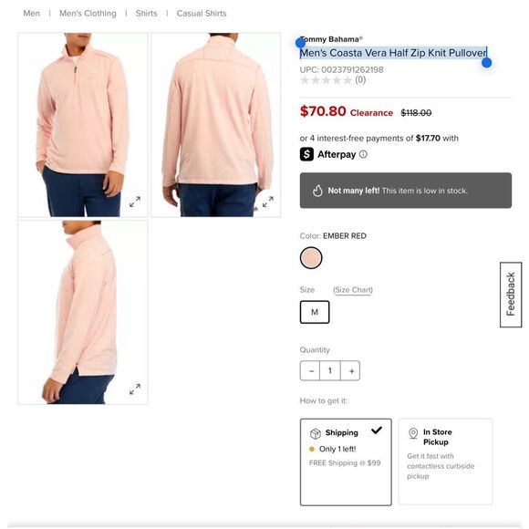 TOMMY BAHAMA Shirt Mens Coasta Vera Half-Zip Long Sleeve Ember Red Pink 3XL - Picture 5 of 12